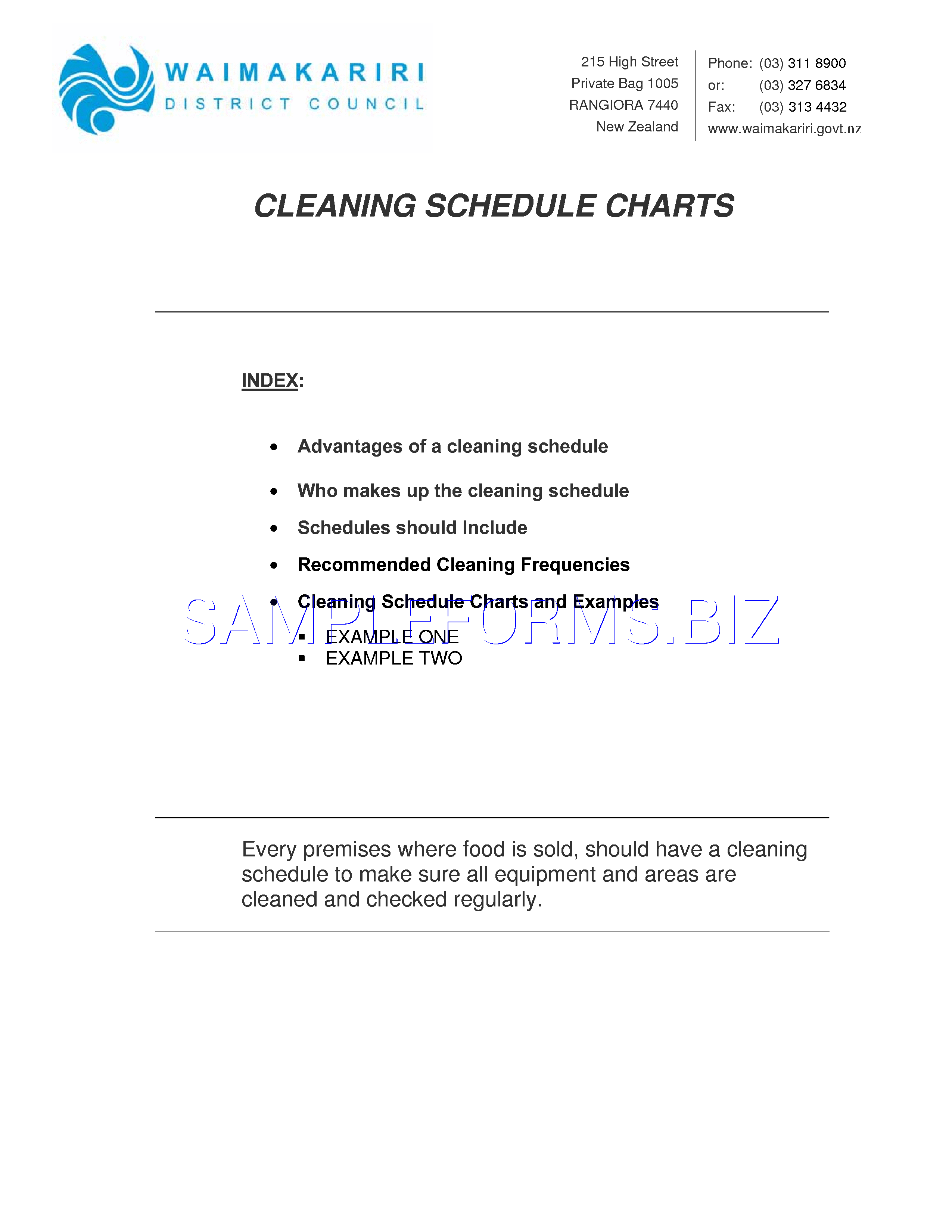 Preview free downloadable Cleaning Schedule Charts in PDF (page 1)